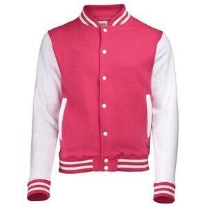 Awdis Unisex Adult Varsity Jacket / Hot Pink/White